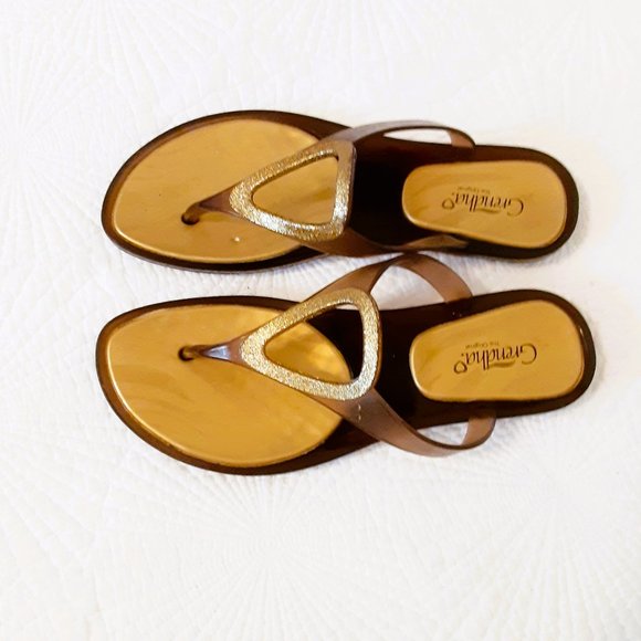 Brown & Gold Thong Sandals Size 8. By Grendha - Picture 2 of 5